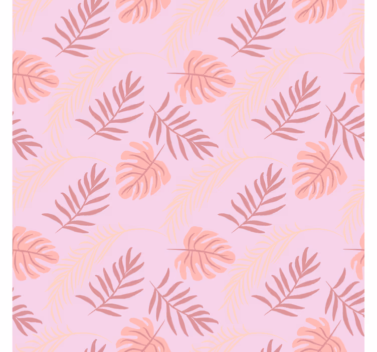Papel tapiz para recámara diseño de hojas tropicales rosas - TenVinilo