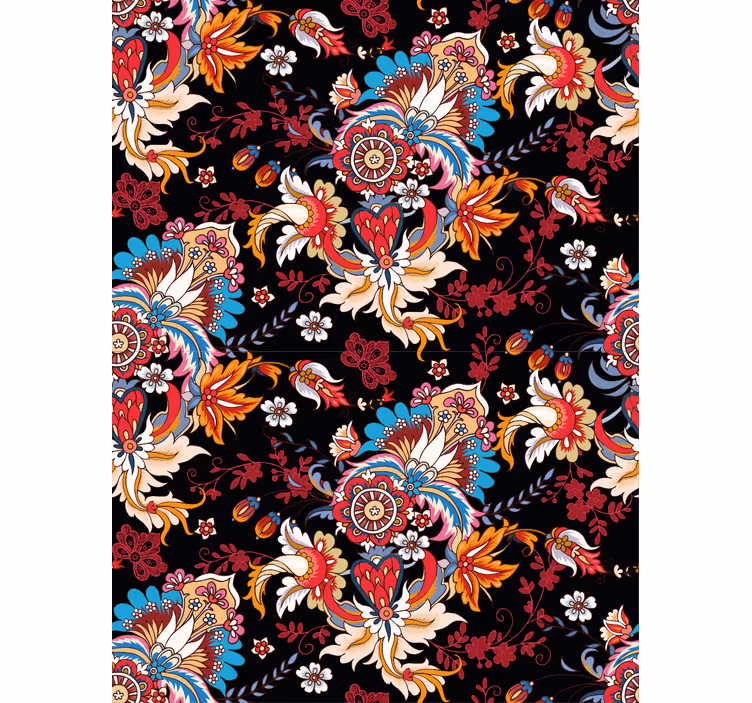 Papel tapiz ornamental motivo botánico vibrante - TenVinilo