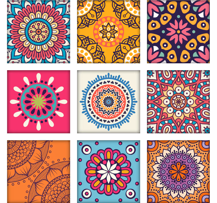 Papel tapiz ornamental patrones de mosaico coloridos - TenVinilo
