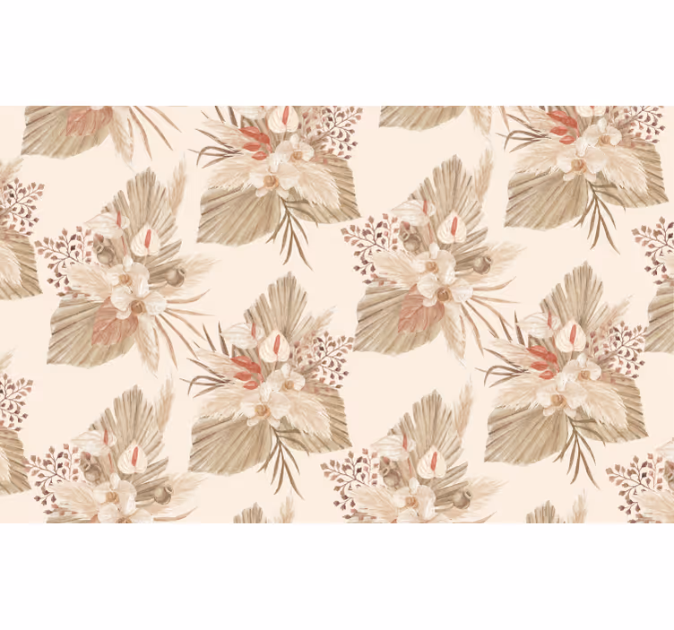 Papel tapiz para sala flores secas con pasto de la pampa - TenVinilo