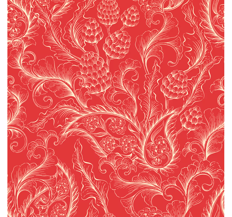 Papel tapiz floral ilustración paisley rojo - TenVinilo