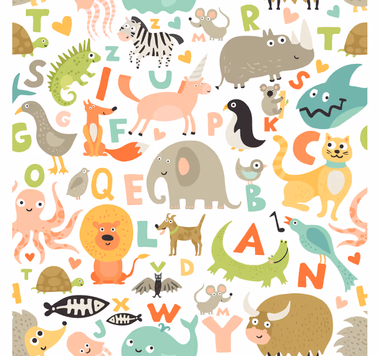 Papel tapiz animales abecedario y fauna infantil - TenVinilo