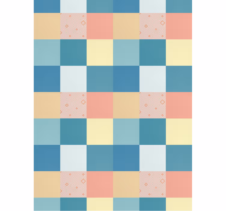 Papel tapiz pasillo patrón retro colorido patchwork - TenVinilo