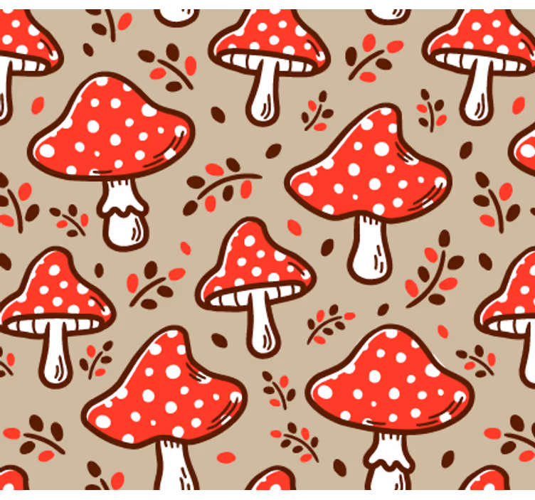 Papel tapiz naturaleza setas típicas sobre fondo beige - TenVinilo
