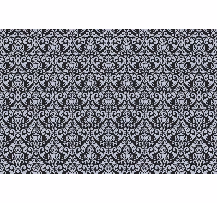 Papel tapiz azulejos patrón mosaico barroco gris y negro - TenVinilo