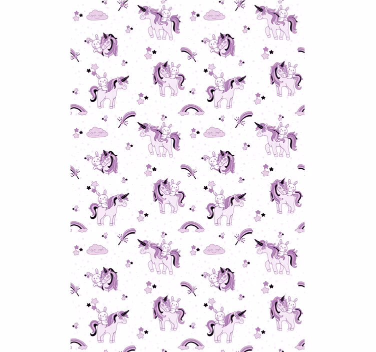 Papel tapiz infantil unicornios y conejos - TenVinilo