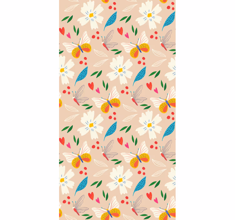 Papel tapiz mariposas patrón floral beige - TenVinilo
