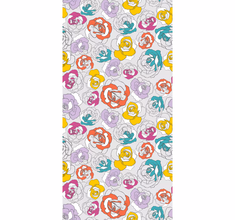 Papel tapiz pasillo patrón de rosas coloridas - TenVinilo