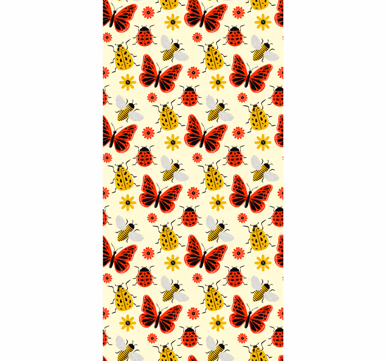 Papel tapiz nórdico patrón de insectos coloridos - TenVinilo