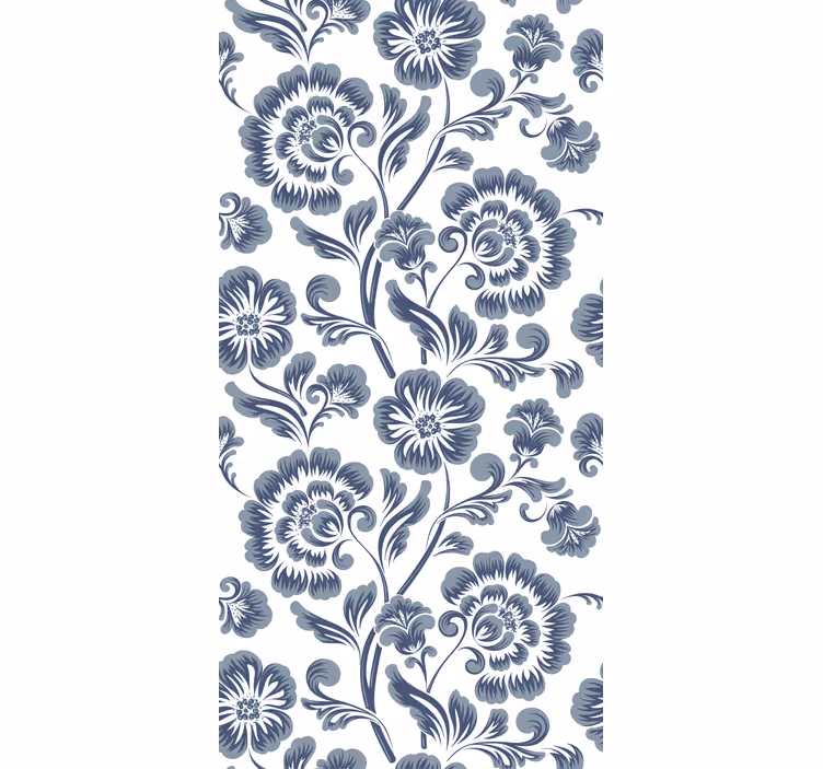 Papel tapiz clásico flores azules sobre fondo blanco - TenVinilo