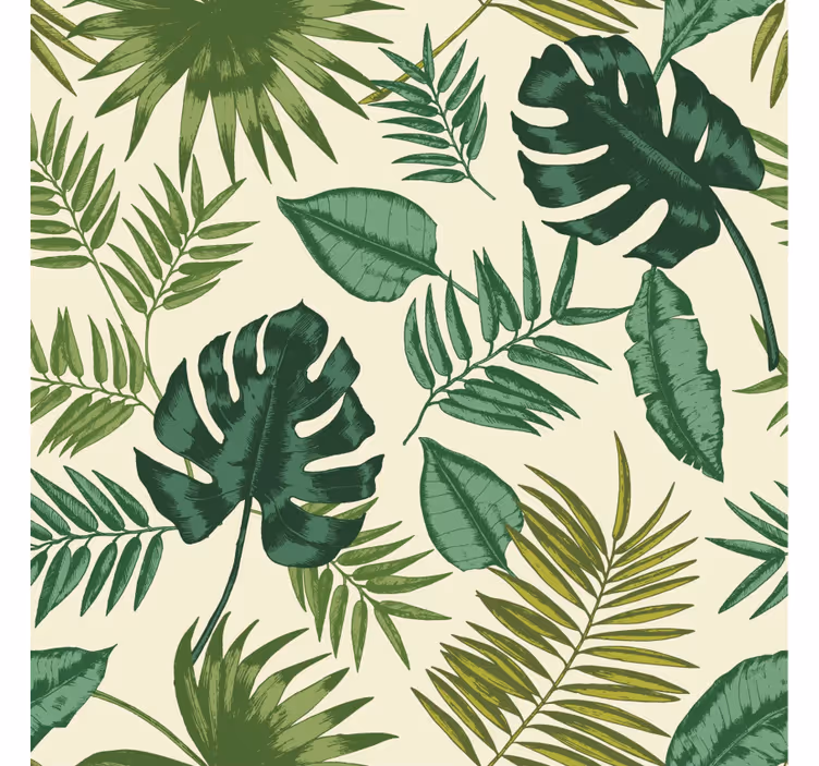Papel tapiz para sala patrón tropical de hojas - TenVinilo