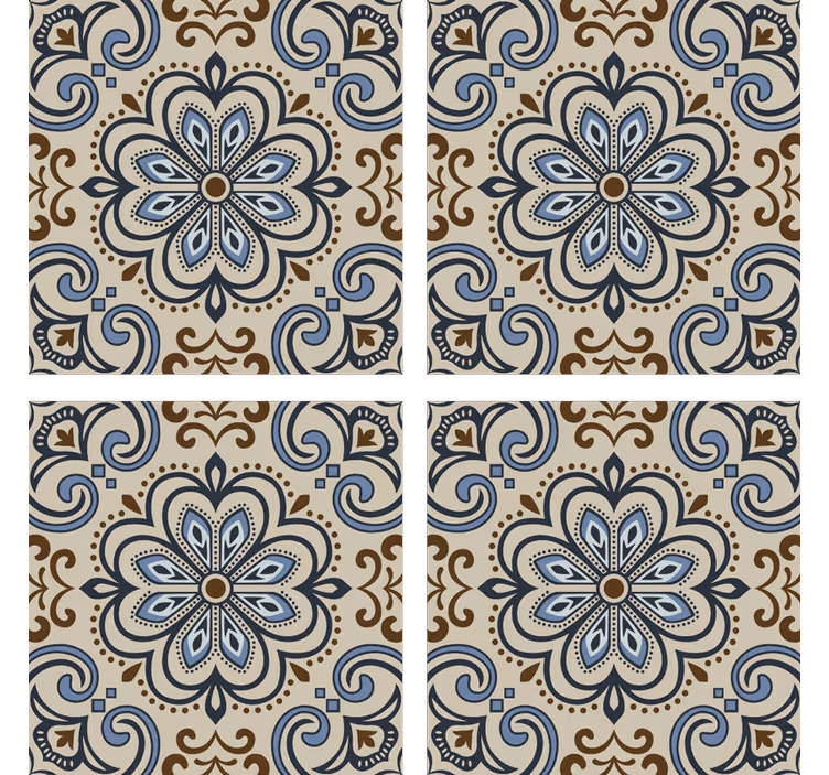 Papel tapiz azulejos cerámicos florales - TenVinilo