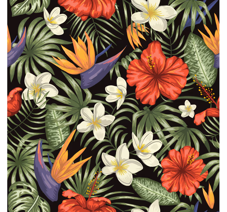 Papel tapiz flores patrón plantas de jungla tropical - TenVinilo