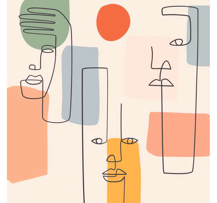 Papel tapiz geométrico arte minimalista con rostros - TenVinilo