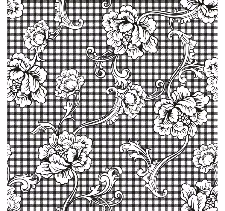 Papel tapiz vintage patrón de cuadros en blanco y negro - TenVinilo