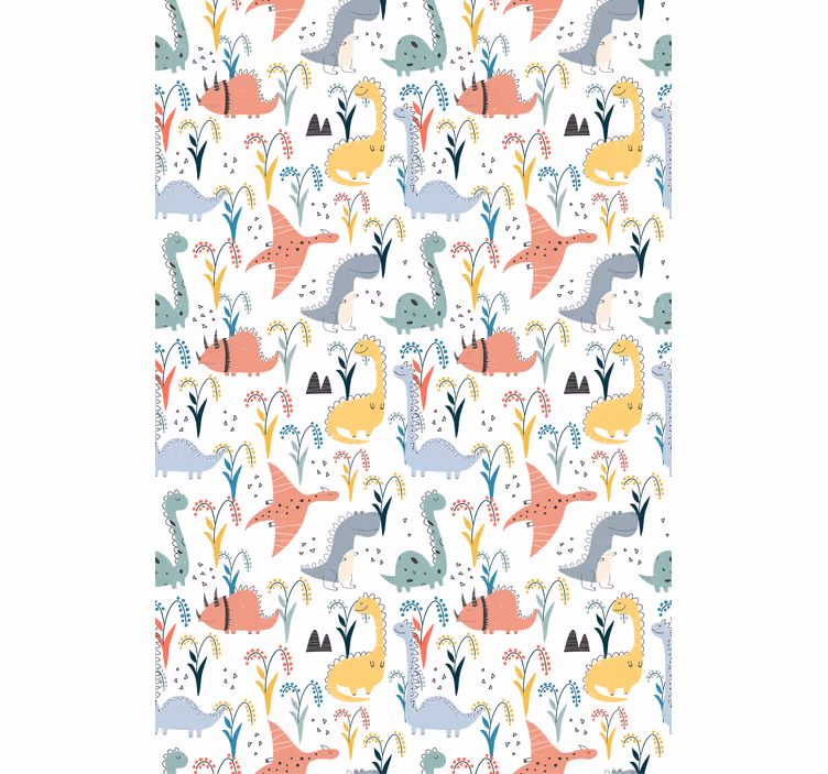 Papel tapiz dinosaurios con patrón escandinavo colorido - TenVinilo