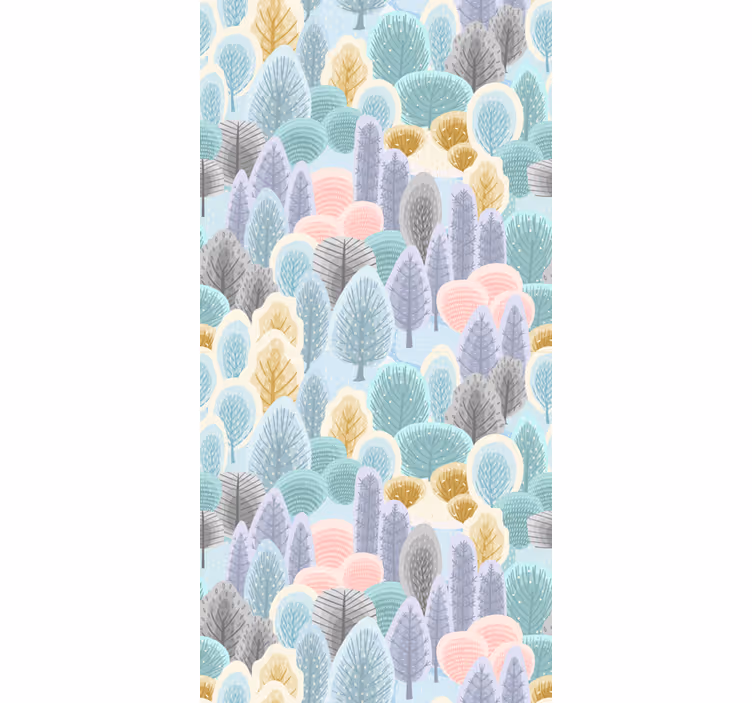 Papel tapiz árboles patrón de bosque pastel - TenVinilo