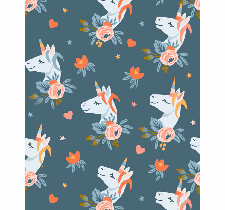Papel tapiz infantil unicornios azules encantadores - TenVinilo