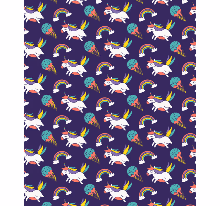 Papel tapiz infantil unicornios y arcoíris - TenVinilo
