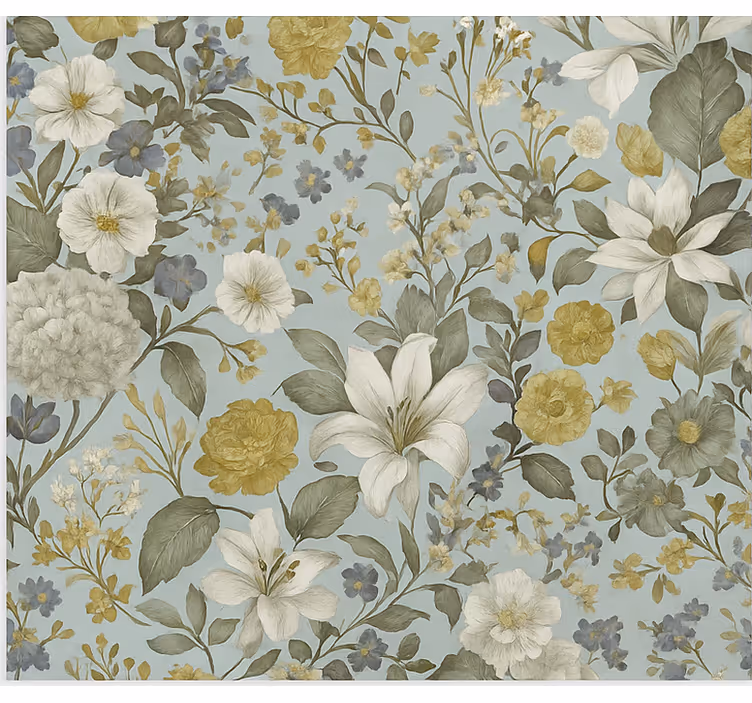 Papel tapiz comedor flores en tonos oliva - TenVinilo
