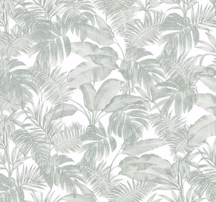 Papel tapiz recámara matrimonial palma esbozo plateado - TenVinilo