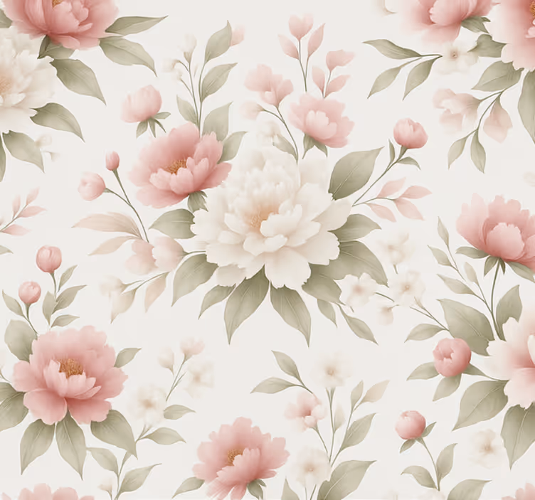 Papel tapiz para sala peonía rosa pálido floral - TenVinilo