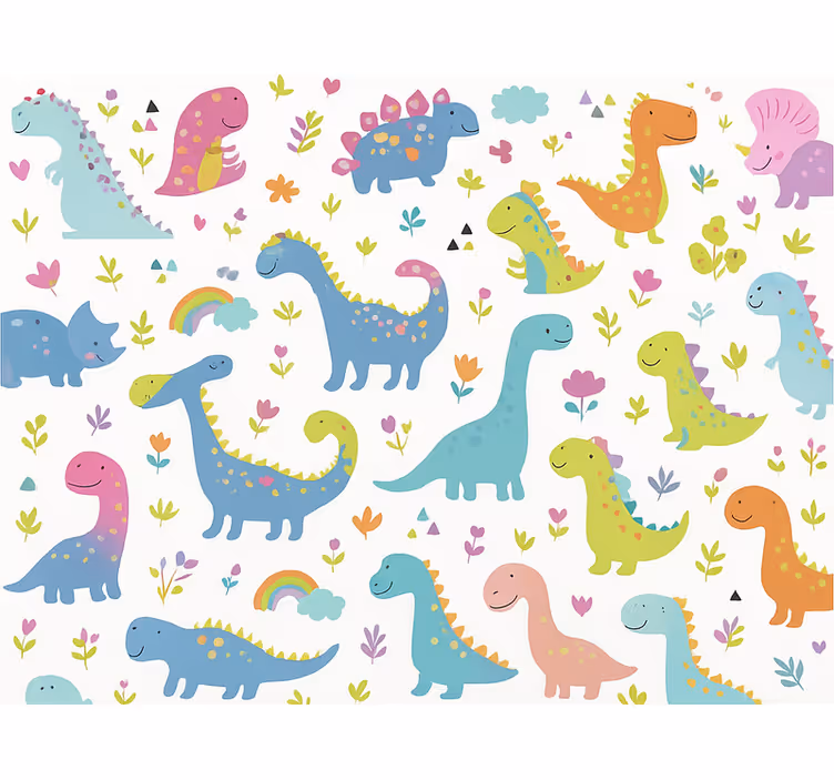 Papel tapiz infantil dinosaurio colorido - TenVinilo