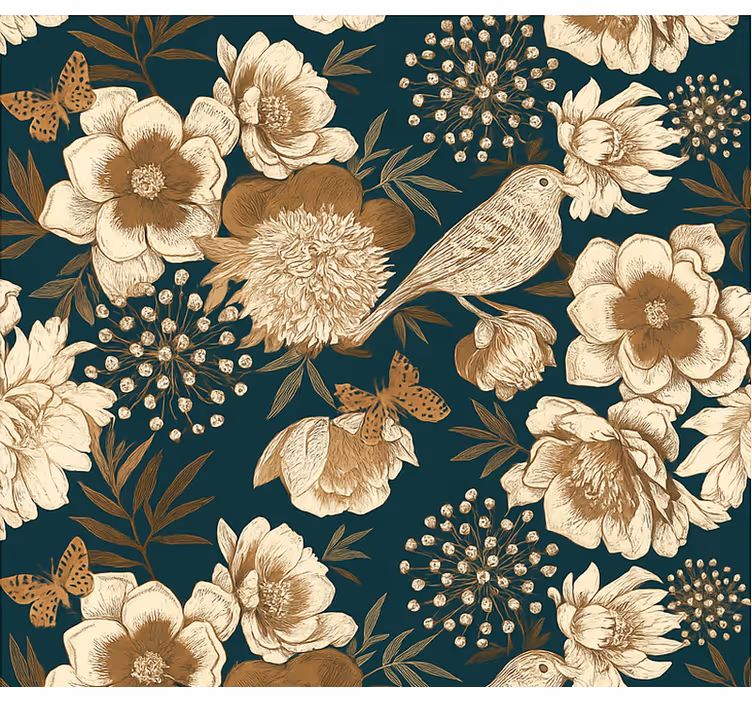 Papel tapiz pájaros botánica vintage chinoiserie - TenVinilo