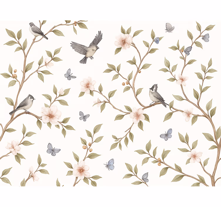 Papel tapiz pájaros vintage floración de aves - TenVinilo