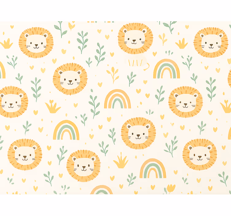 Papel tapiz infantil diseño de arcoíris y leones - TenVinilo