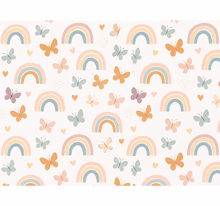 Papel tapiz infantil diseño de arcoíris con mariposas - TenVinilo