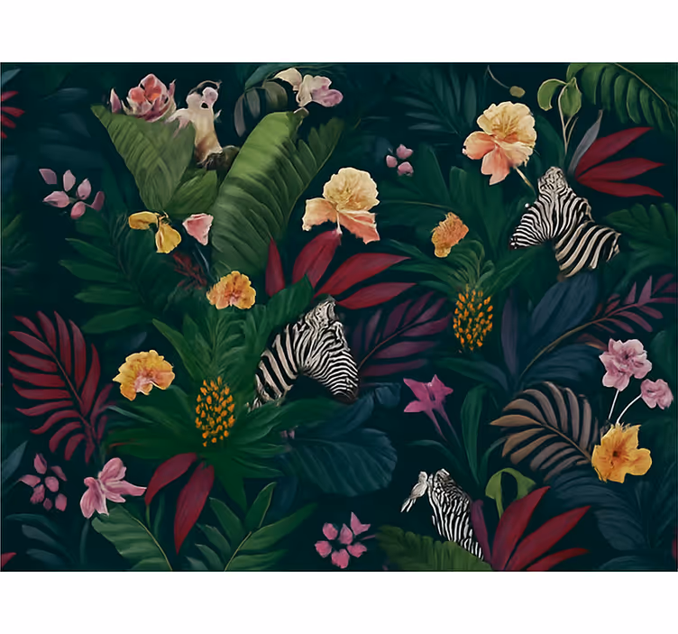 Papel tapiz recámara matrimonial patrón tropical colorido - TenVinilo