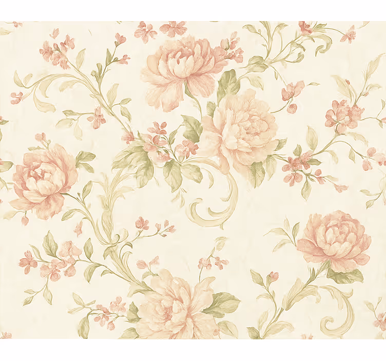 Papel tapiz recámara matrimonial rosa claro floral vintage - TenVinilo
