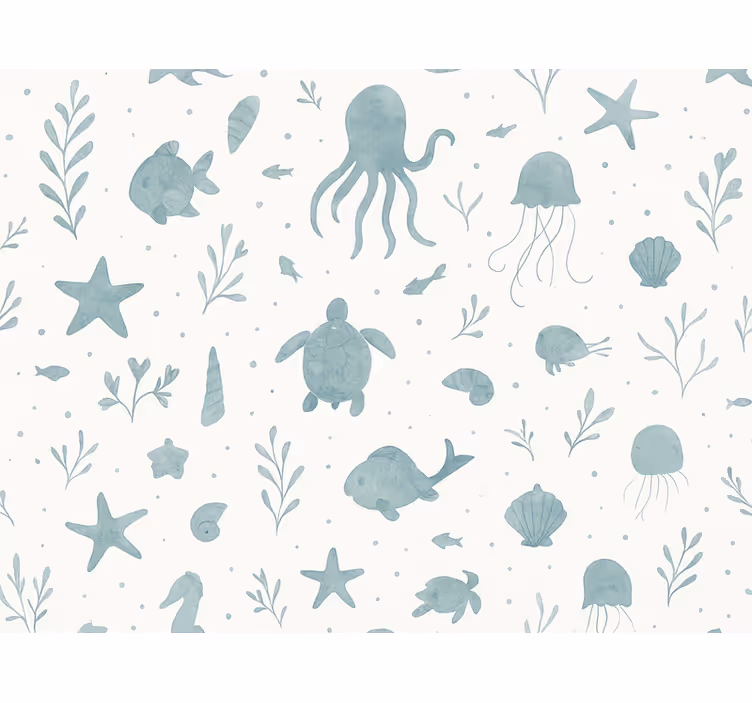 Papel tapiz infantil tema náutico azul y blanco - TenVinilo