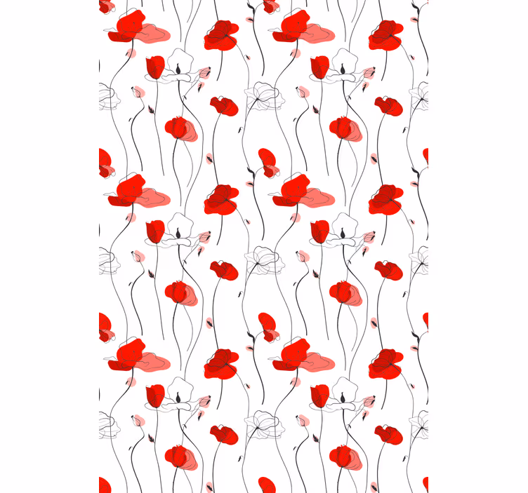 Papel tapiz flores dibujo de amapolas - TenVinilo