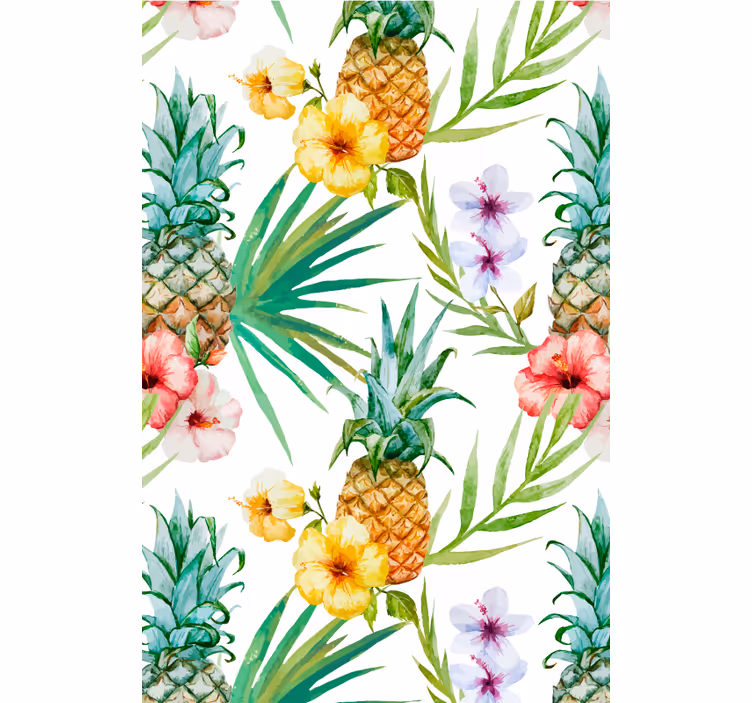 Papel tapiz flores piña pintada - TenVinilo