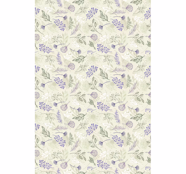 Papel tapiz flores flores moradas sobre fondo verde - TenVinilo