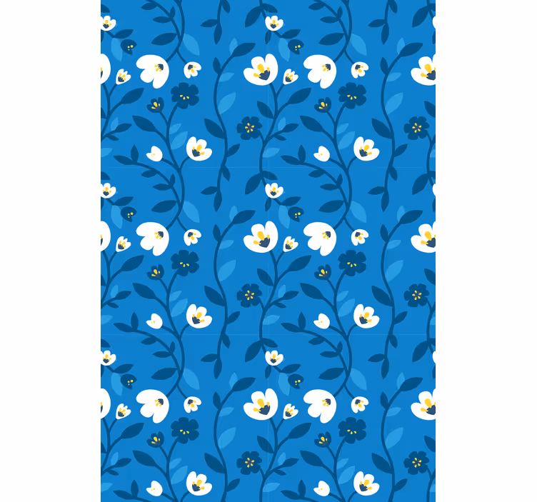 Papel tapiz flores blancas sobre fondo azul - TenVinilo