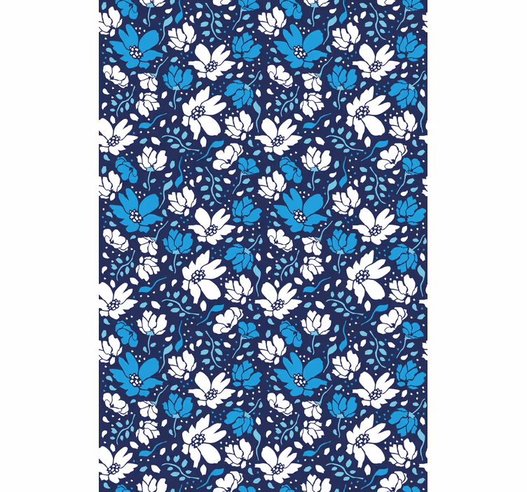 Papel tapiz floral margaritas blancas sobre fondo azul - TenVinilo