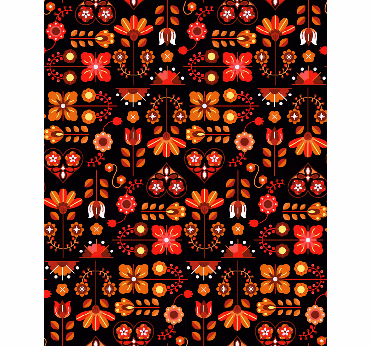 Papel tapiz floral adorno étnico rojo - TenVinilo