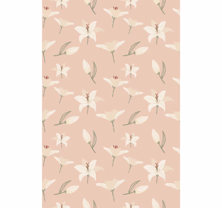 Papel tapiz floral lirio blanco sobre fondo nude - TenVinilo