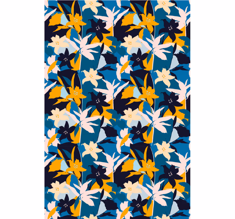 Papel tapiz floral lirios blancos sobre fondo azul - TenVinilo