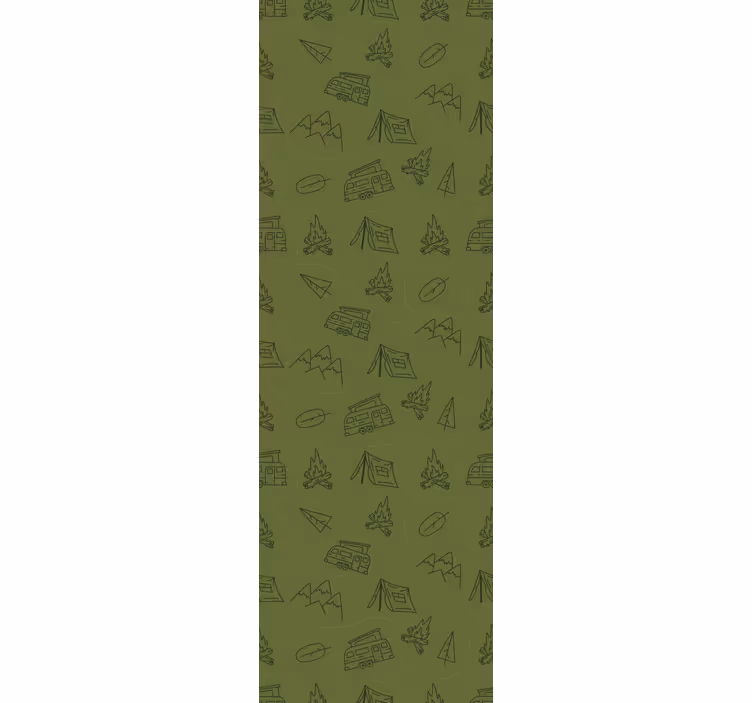 Papel tapiz para recámara montañas de camping en verde - TenVinilo