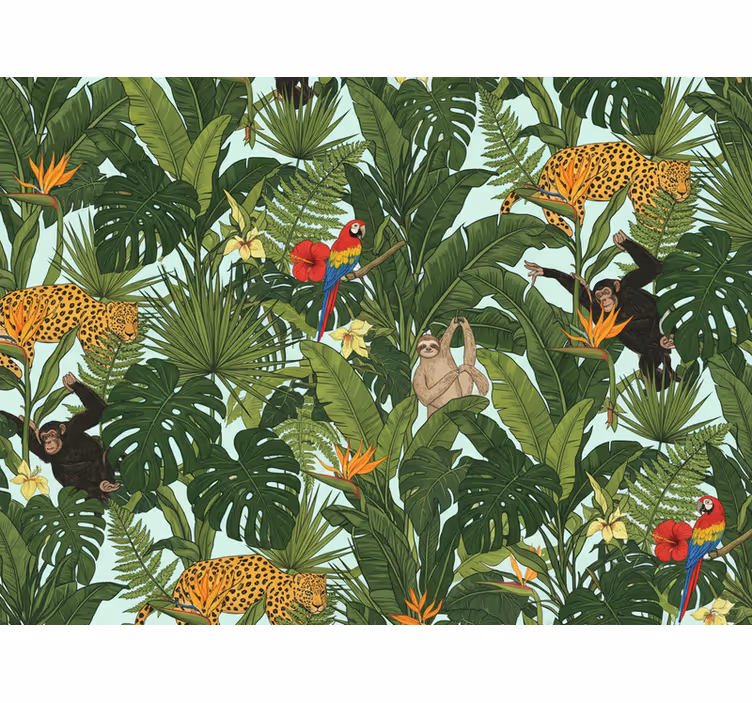 Papel tapiz selva tropical con animales - TenVinilo