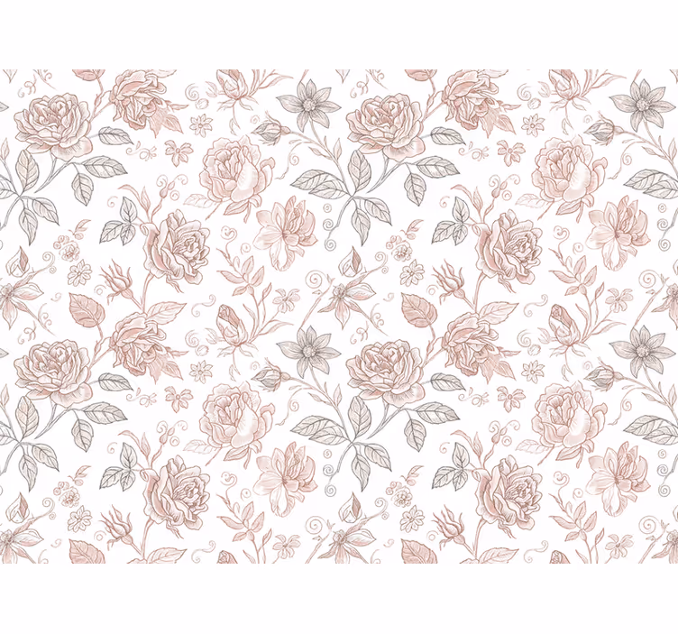Papel tapiz flores boceto de rosa vintage - TenVinilo