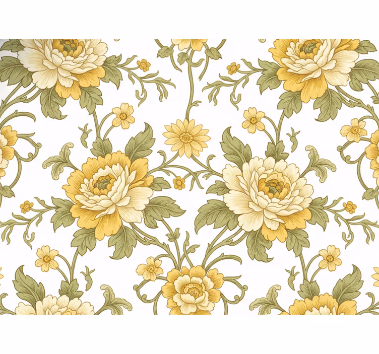 Papel tapiz clásico diseño vintage con flores amarillas - TenVinilo