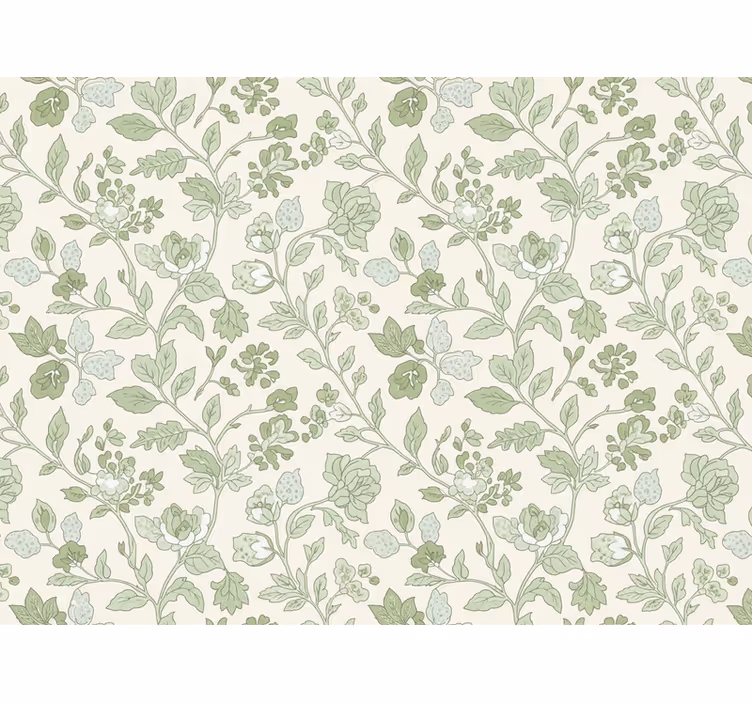 Papel tapiz piedra flores verdes crema - TenVinilo
