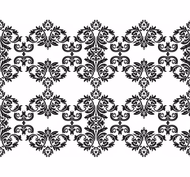 Papel tapiz barroco con patrón damasco floral negro - TenVinilo