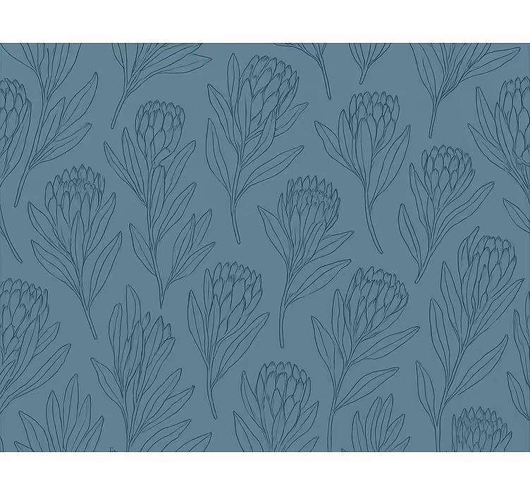 Papel tapiz flores en tonos verde azulado estilizados - TenVinilo