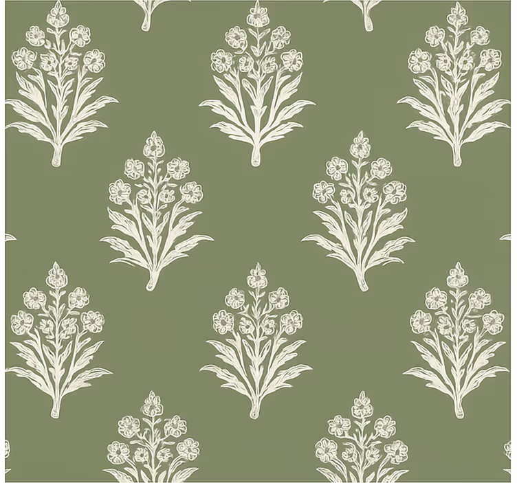 Papel tapiz flores estampado floral verde barro - TenVinilo